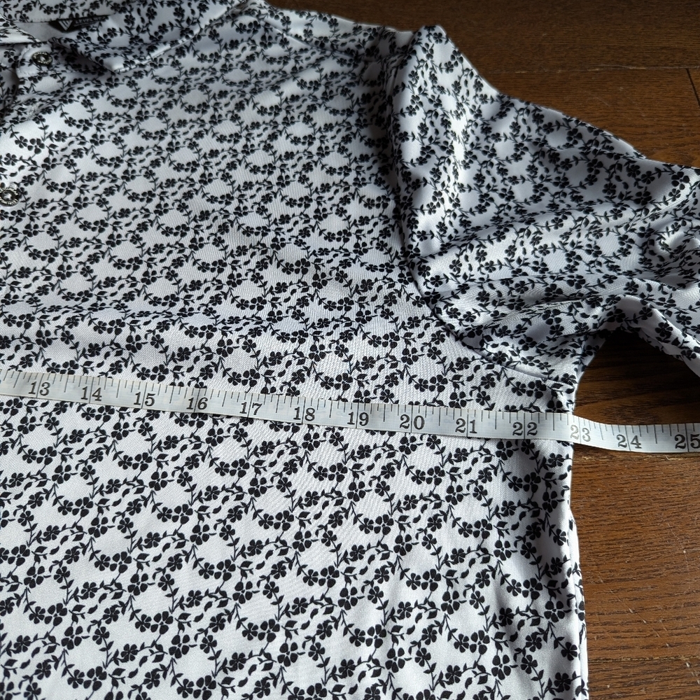Level Wear Mens Polo Golf Shirt Floral Print Black and White Short sleeve Size L - Picture 5 of 7